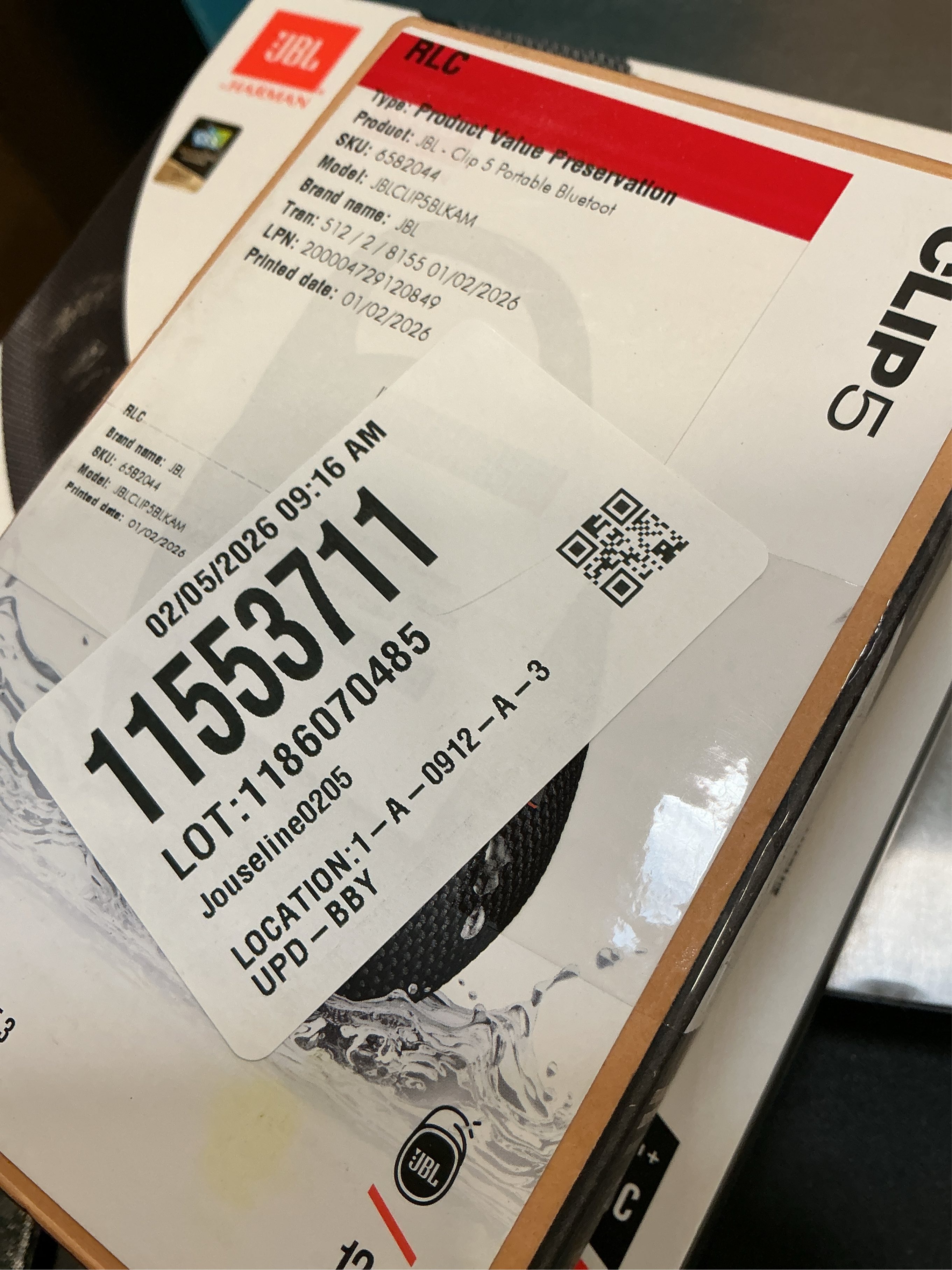 JBL Clip 5 Wireless Bluetooth Weather Resistant Portable Speaker