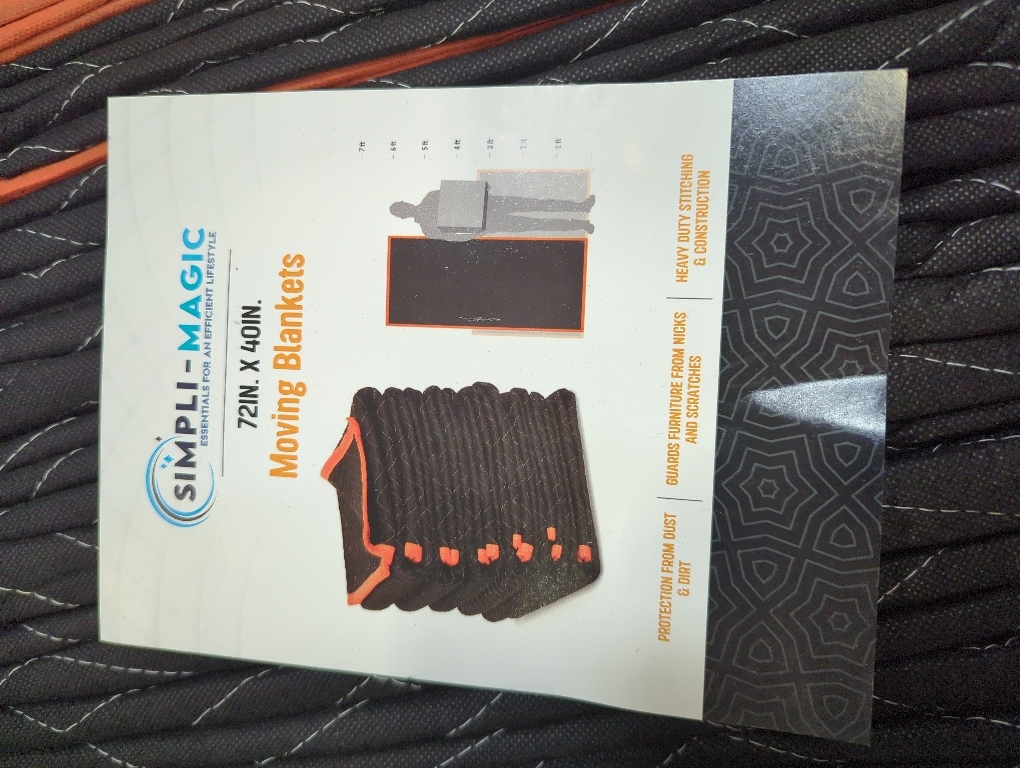 SIMPLI-MAGIC 79523 Heavy Duty Padded Moving Blankets, Black/Orange, 72” x 80”, 12 Pack