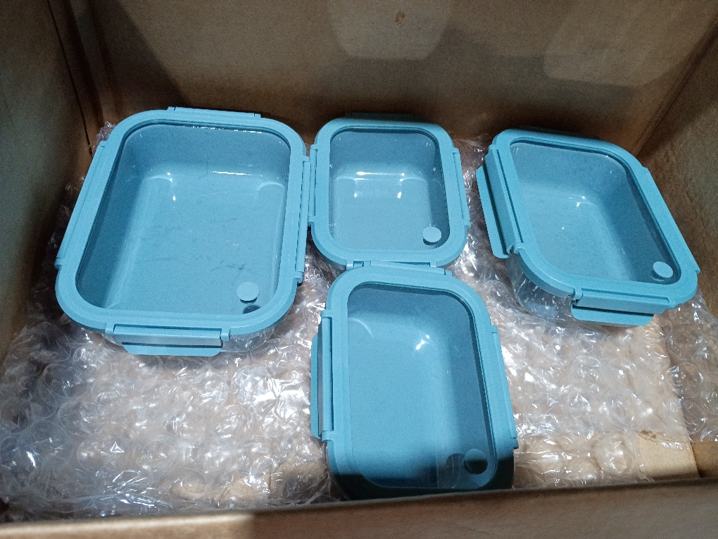 Safdie Ceramic Food Storage Set, 4 Containers with Glass Lids, Leak-Free Kitchen Containers (Blue)