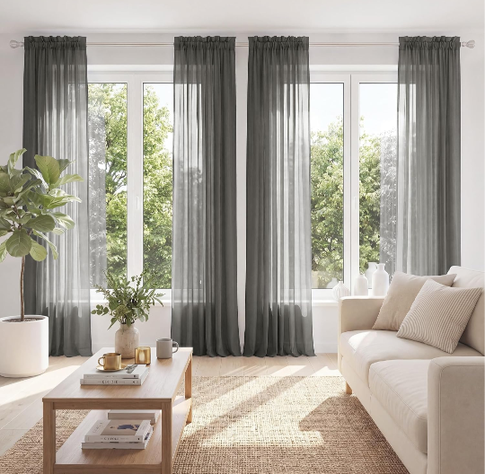 MIULEE Gray Sheer Curtains 90 Inches Long 4 Panels 54 x 90 Inches | Light Filtering, Rod Pocket, Voile Drapes, Living Room, Bedroom, Window Treatments