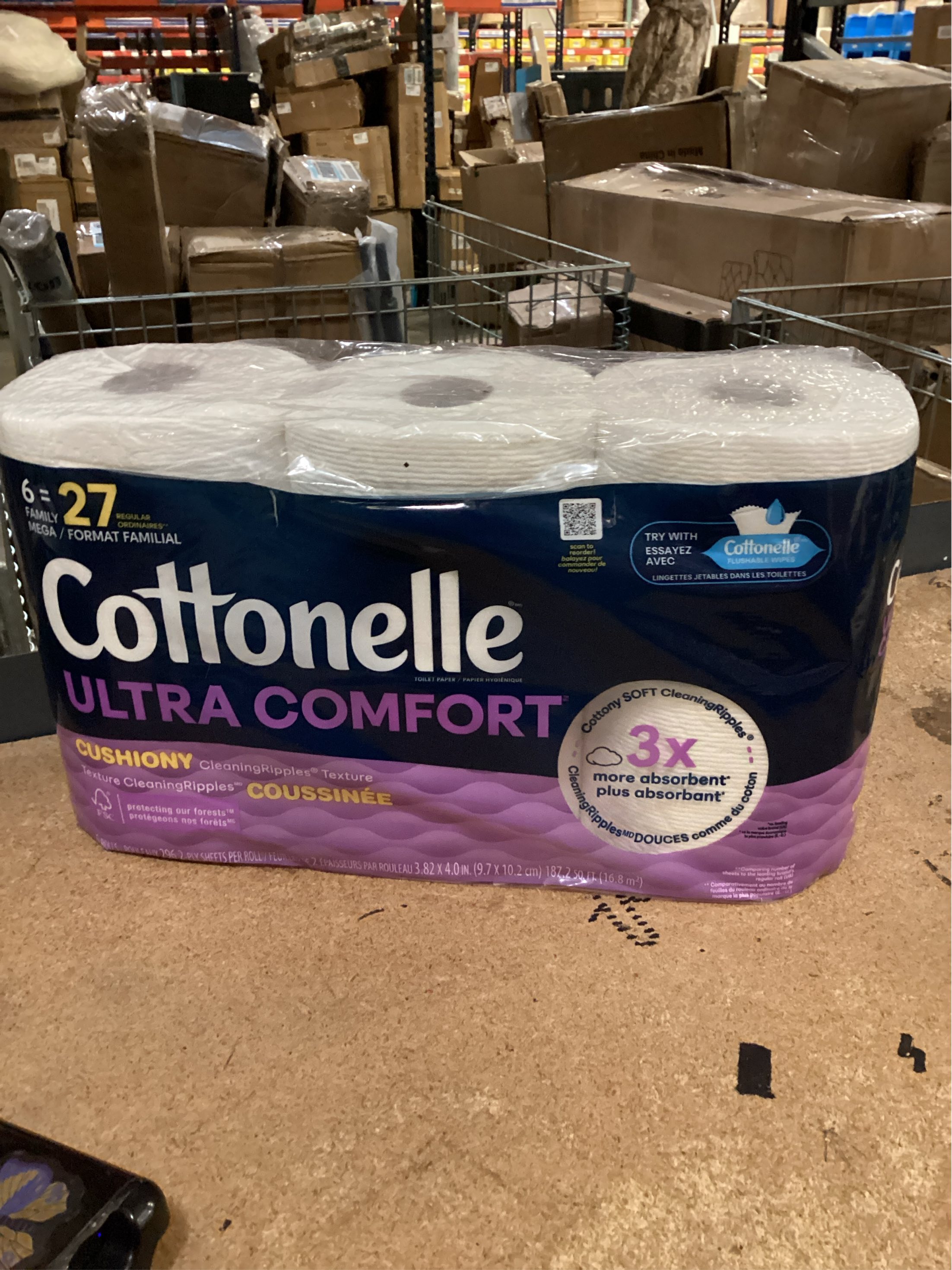 Cottonelle Ultra Comfort Toilet Paper with Cushiony CleaningRipples Texture, Strong Bath Tissue, 24 Family Mega Rolls = 108 Regular Rolls (4 Packs of 6)