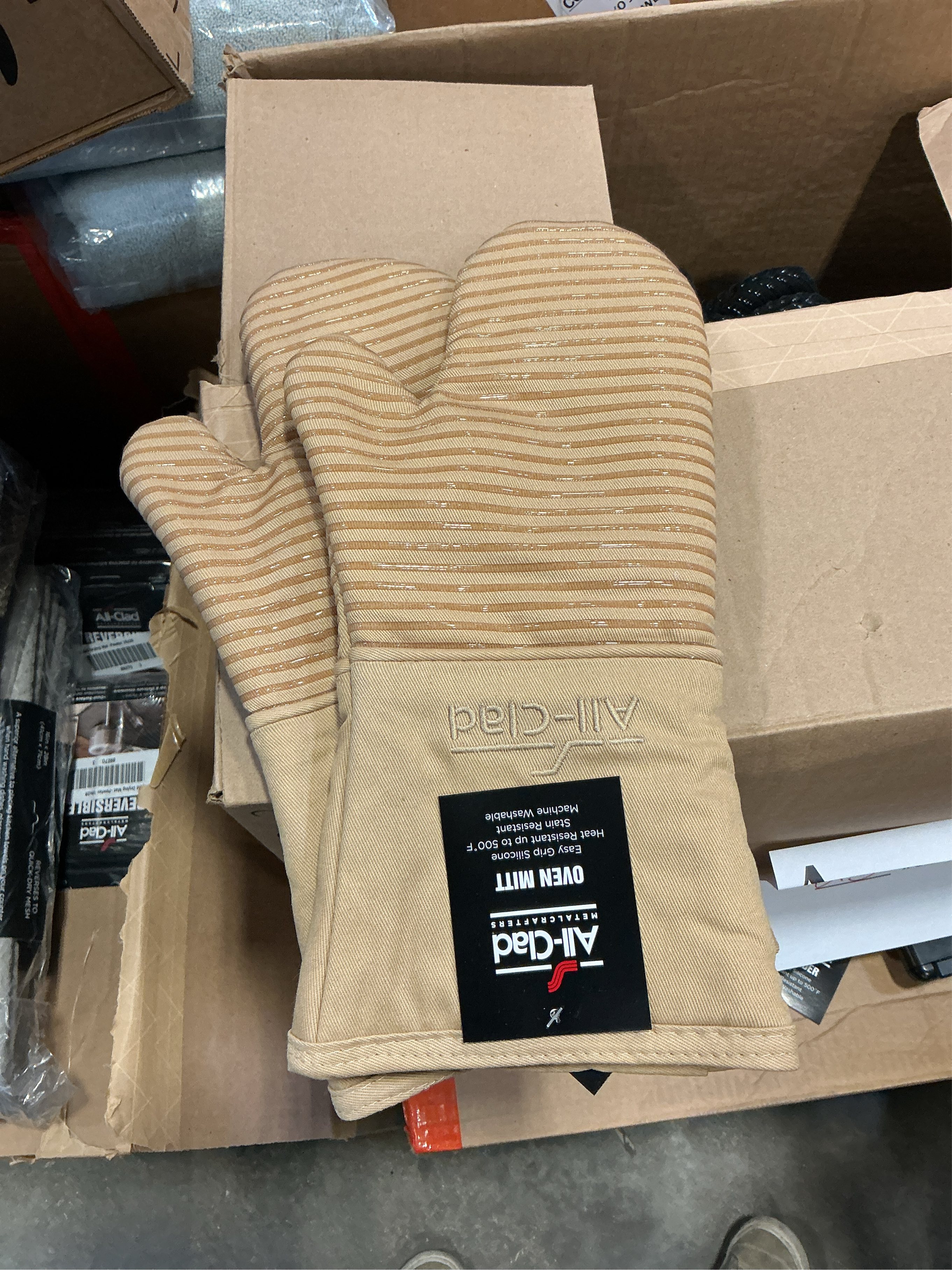 All-Clad Silicone Oven Mitts: Heat Resistant up to 500 Degrees - 100% Cotton & Silicone, 14x7 Oven Mitt for Kitchen and Barbeque, 2-Pack, Cappuccino