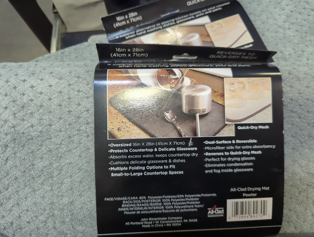 All-Clad Premium Reversible Dish Drying Mat for Kitchen: 16 x 28 Ultra-Absorbent, Long-Lasting, No Condensation, and Oversized for Large Pots and Pans - 2 Pack, Pewter