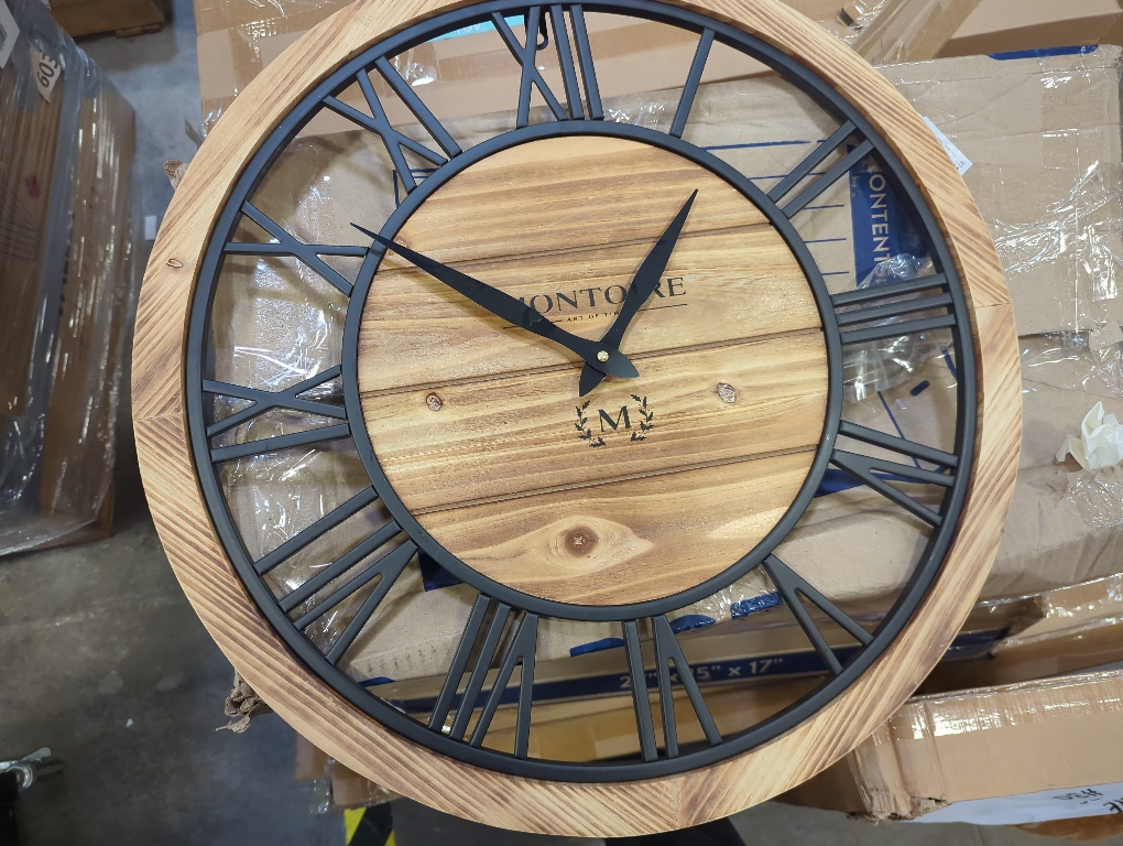 Montoire 24 Inch Wooden Farmhouse Wall Clock, Extra Large for Living Room Decor - Big Rustic Wood Large Round Wall Clock 24 Inches or Larger, Battery Operated with Decorative Roman Numerals