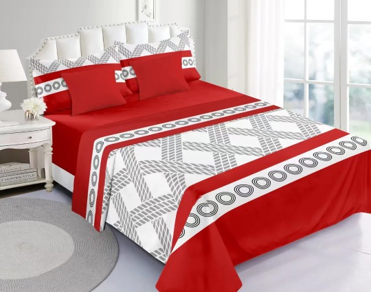 Deepsleep Queen Size Bedspread Set 9 Pieces, grey and Red Stripe