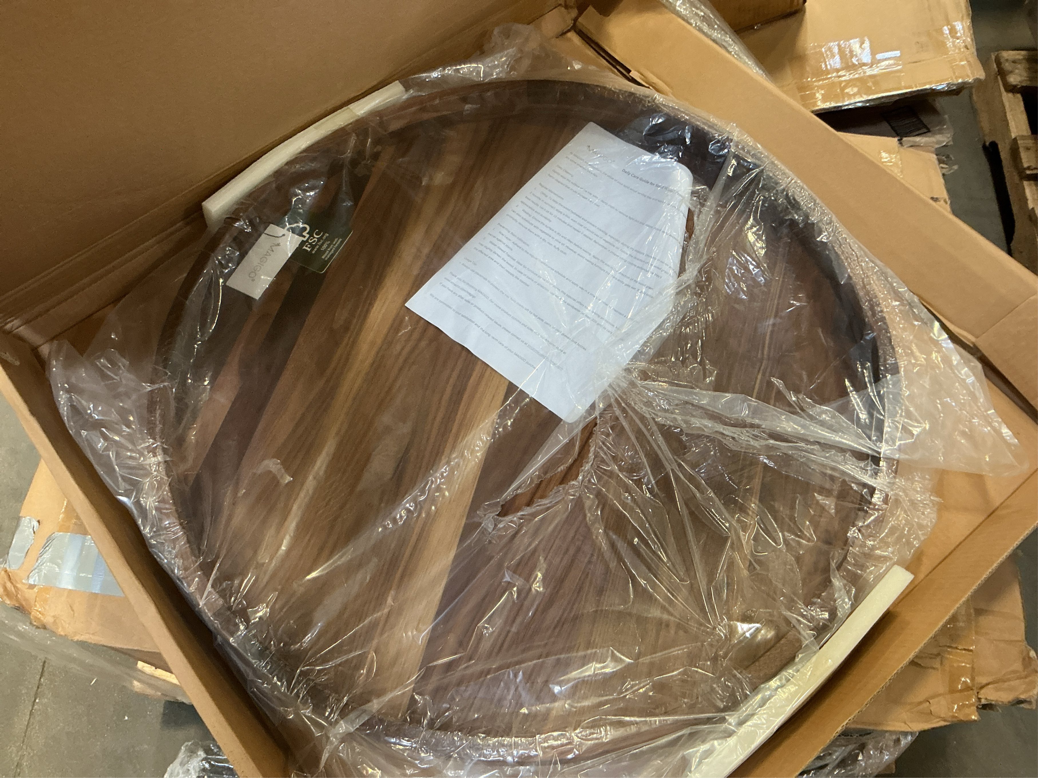 26 Inches Extra Large Round Black Walnut Wood Ottoman Tray with Handles, Serve Tea, Coffee, Classic Circular Wooden Decorative Serving Tray