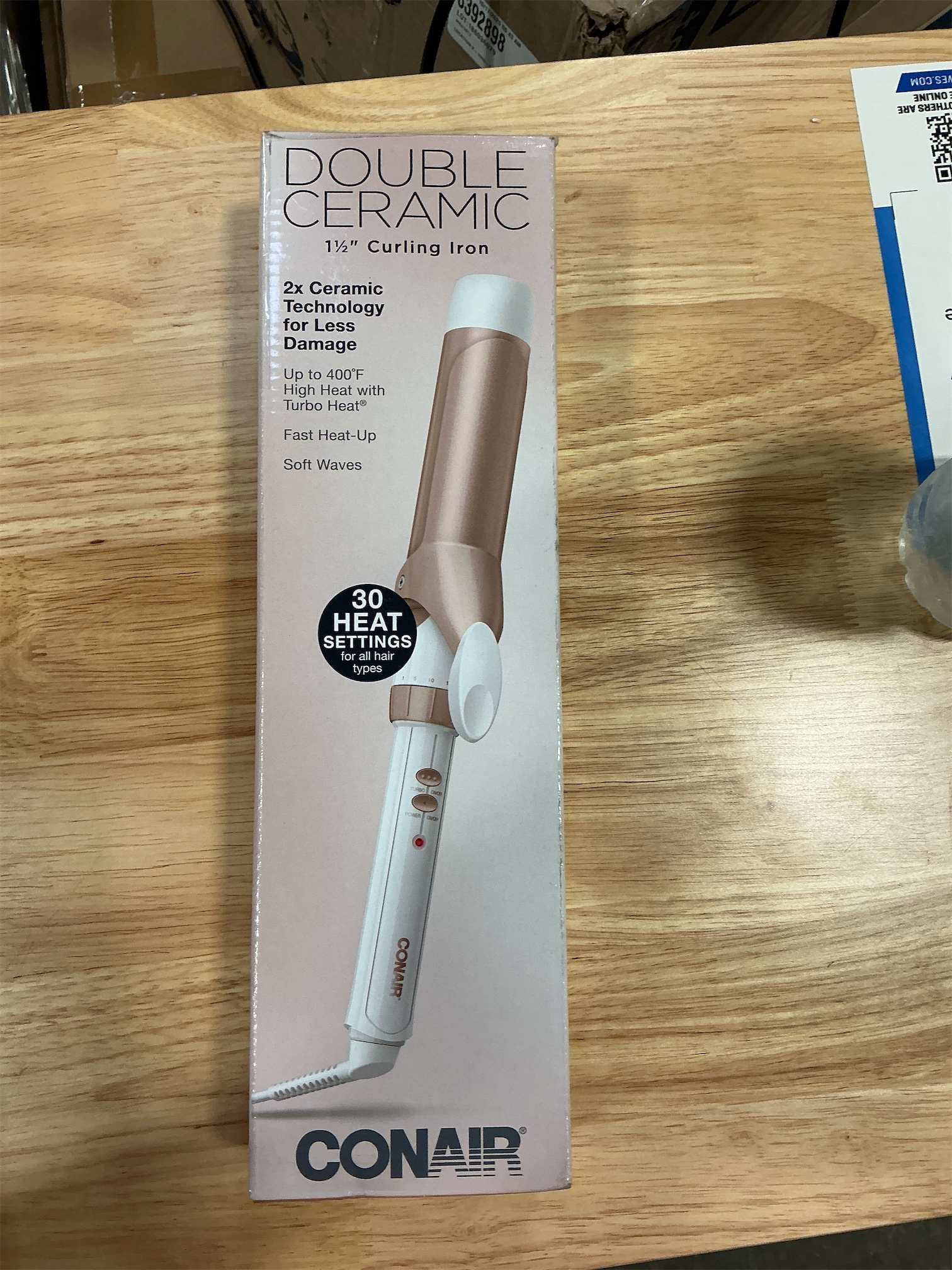 Conair Double Ceramic 1-1/2 Inch Curling Iron, 1.5-Inch Barrel Creates Soft Waves and Curls, Hair Curler for Use on Medium and Long Hair, White