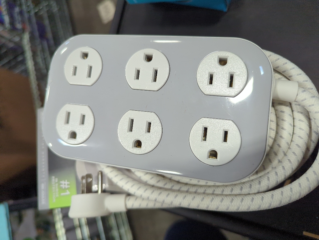GE 6-Outlet Surge Protector 490J 6' Braided Cord Gray/Cream