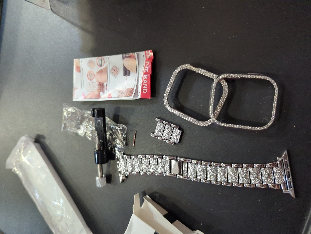 Mosonio Compatible with Apple Watch Band 38mm 40mm 41mm 42mm 44mm 45mm 46mm 49mm with 2 Pack Case Women, Jewelry Replacement Metal Bands Strap with Bling PC Protective Case for iWatch Ultra SE Series 11/10/9/8/7/6/5/4/3/2/1