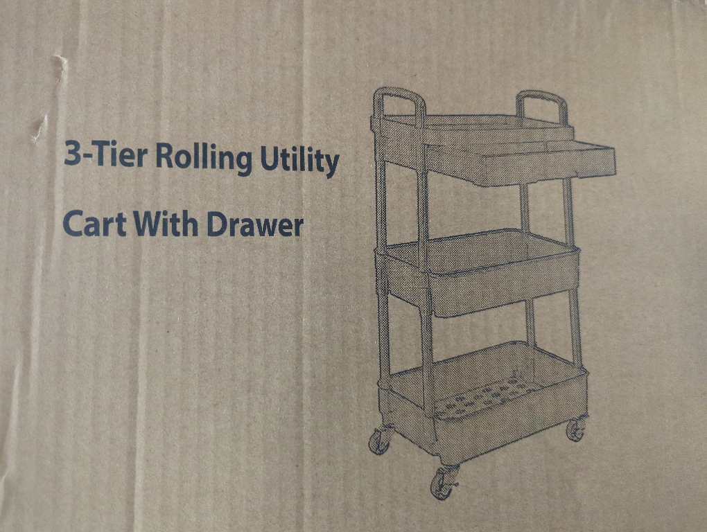 Black Calmootey 3-Tier Rolling Utility Cart with Drawer,Multifunctional Storage Organizer with Plastic Shelf & Metal Wheels,Storage Cart for Kitchen,Bathroom,Living Room,Office,Black