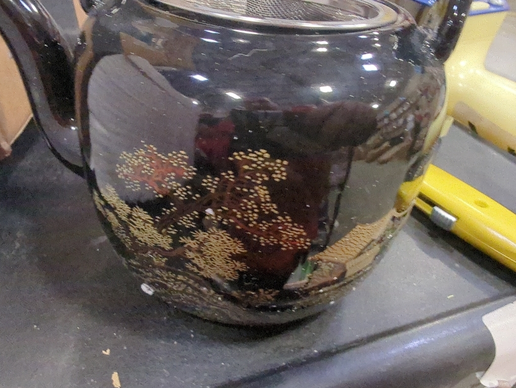 DUJUST Traditional Japanese Tea Pot, Black Porcelain Chinese Teapot with Stainless Infuser, Beautiful Asian Teapot for Adults, Tea Lover/Women/Men (Countryside in Golden)