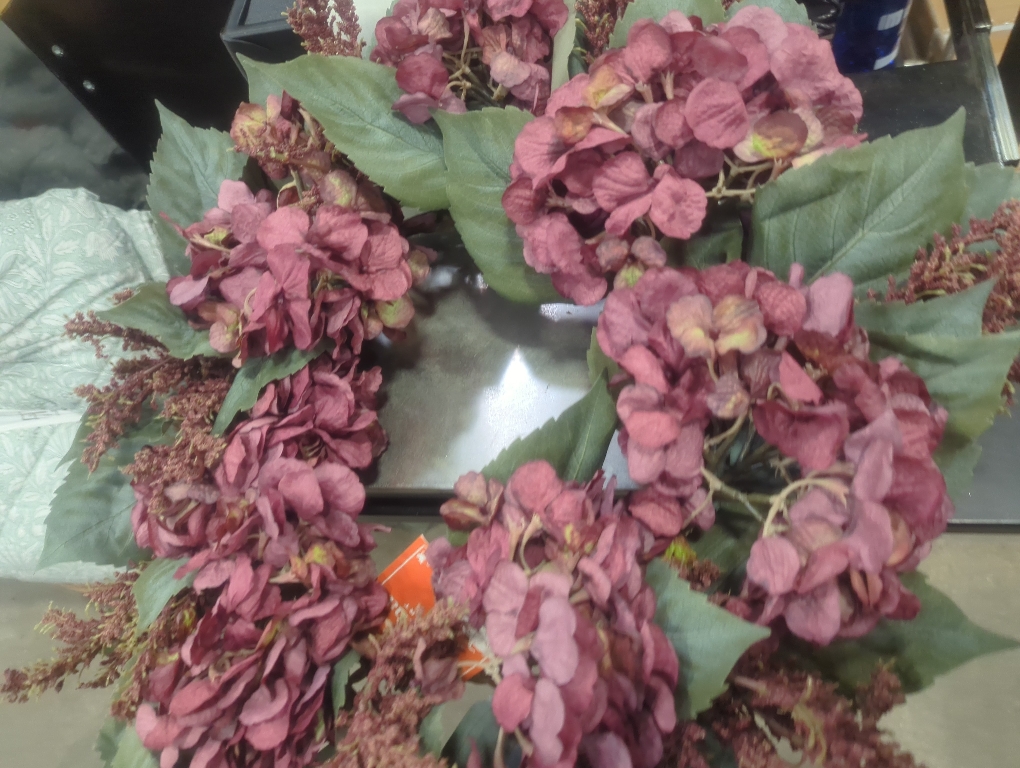 Martha Stewart Purple Decorative Flower Wreath Hanging Pendant for Home and Floral Arrangement for Front Door and Wall Decoration