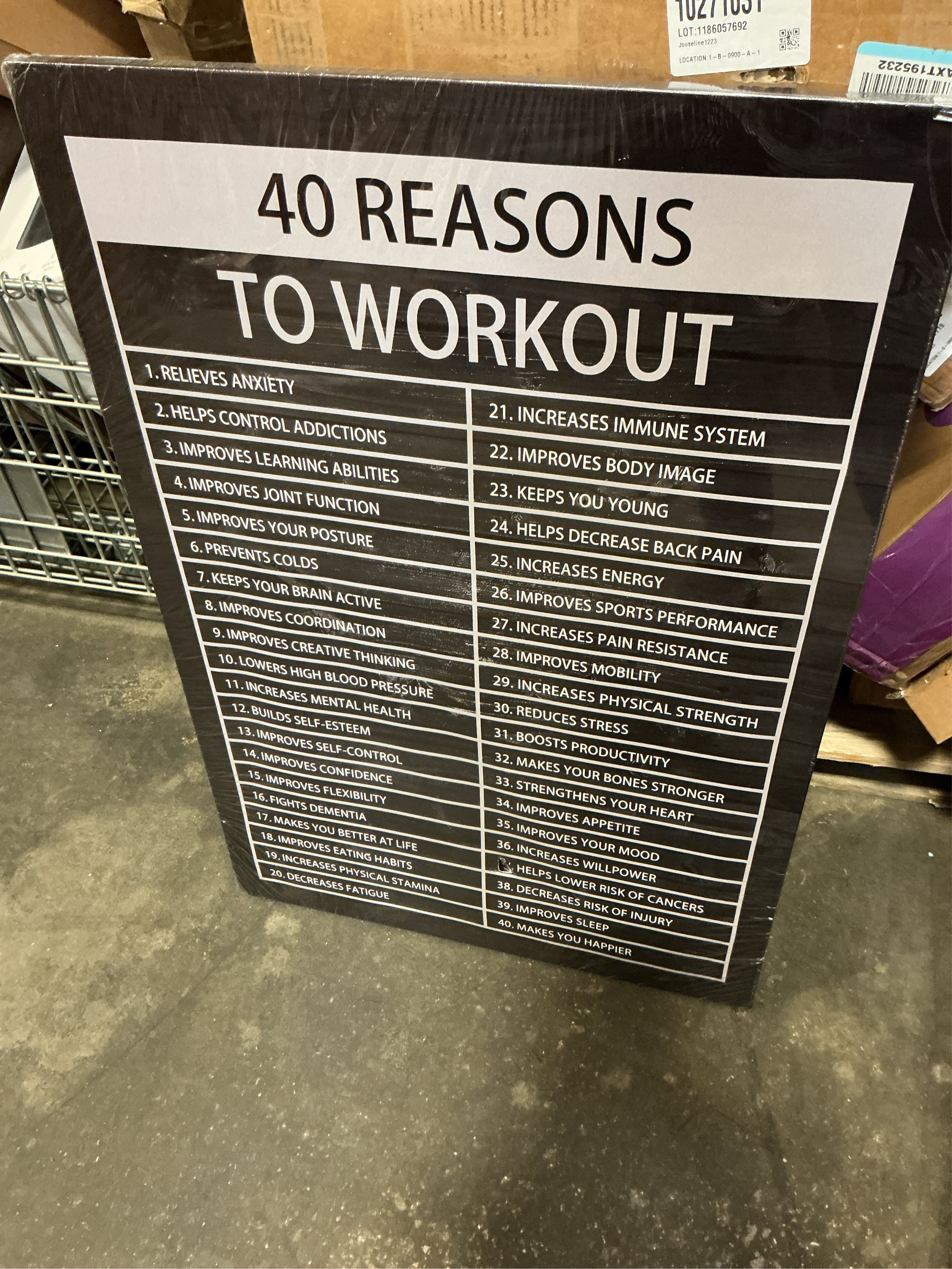 40 Reasons to Workout Motivational Quotes Exercise Wall Art Inspirational Fitness Painting Prints on Canvas Inspiring Posters Pictures Print Artwork Decor for Home Office Gym[24''W x 36''H]