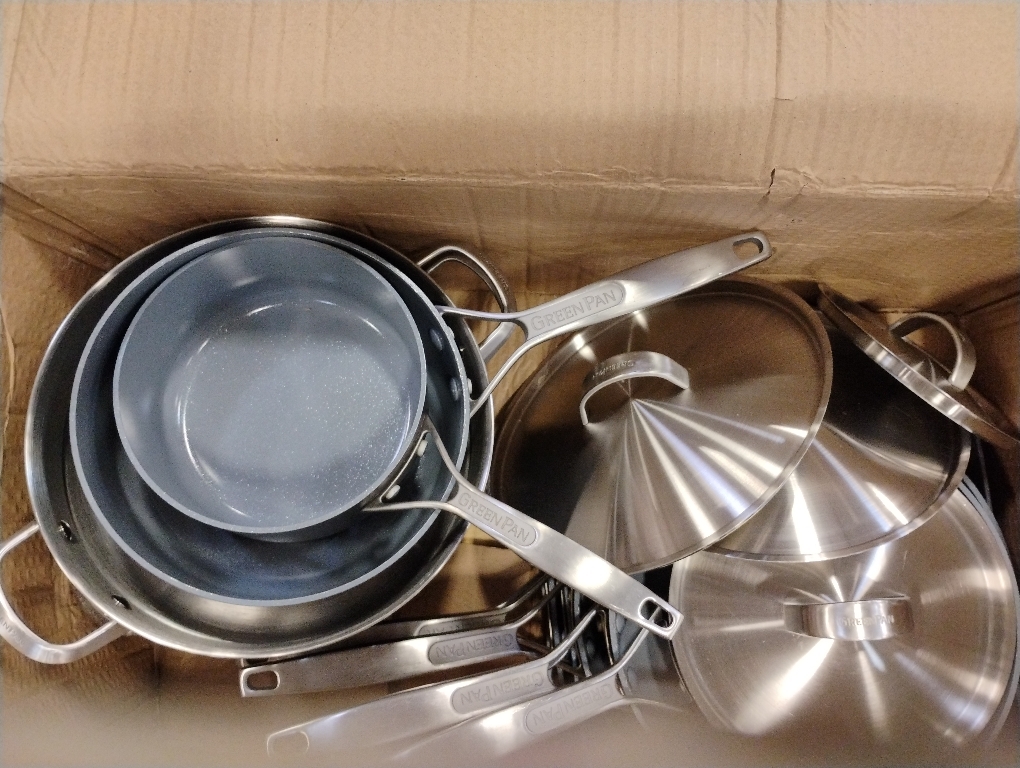 GreenPan Valencia Pro Tri-Ply Stainless Steel 9 Piece Cookware Set, Induction Ready Pots & Pans, Mirror Finish, Dishwasher & Oven/Broiler Safe to 600F, Compatible with All Cooktops‼️light dirt‼️