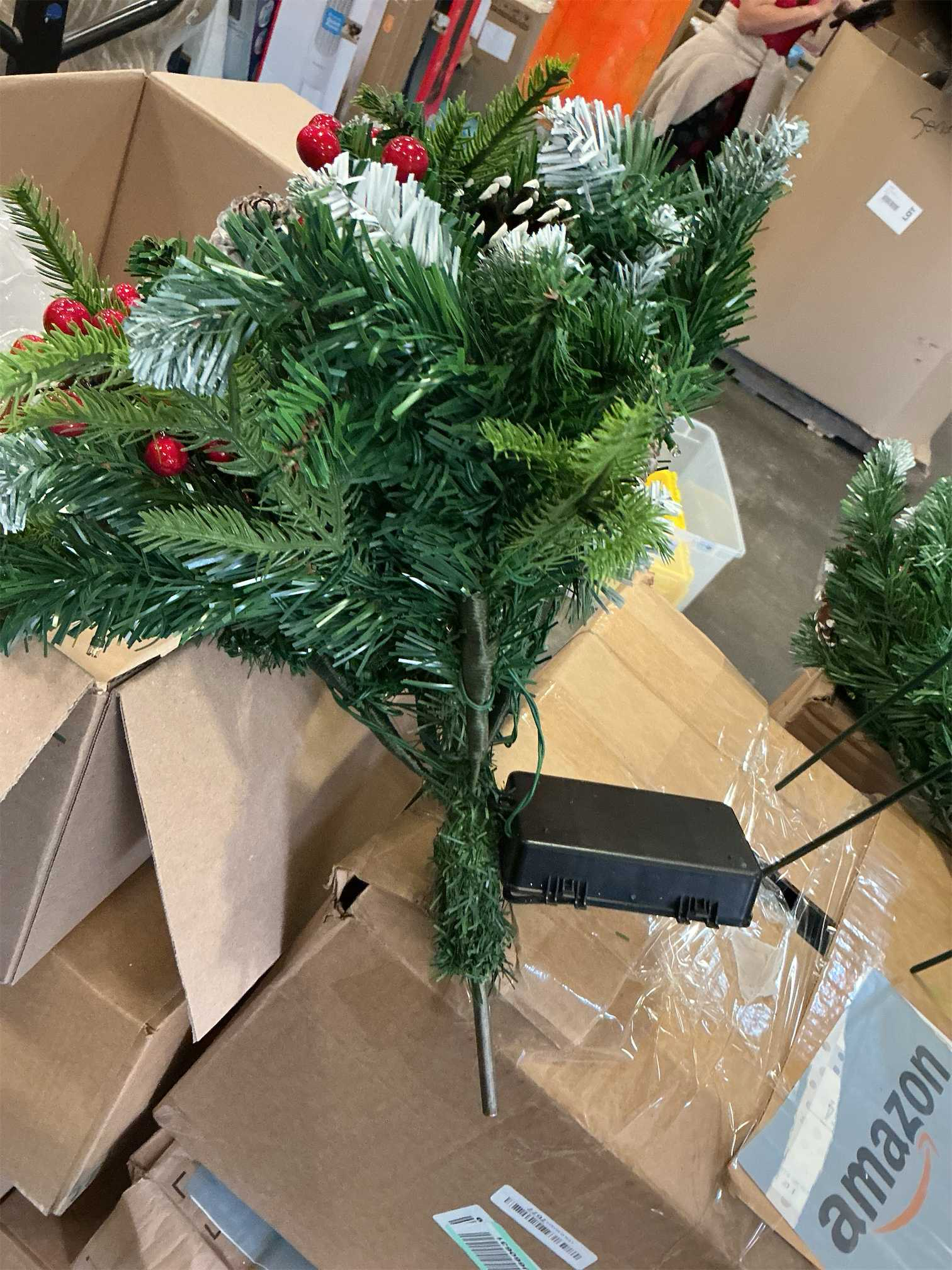 Set of 2 Christmas Planter/Urn Fillers Outdoor Front Porch, Artificial Prelit Christmas Tree with Remote, Holiday Pot Fillers with Timer, Multi-Color Lights, Outdoor Christmas Decorations Yard