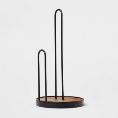 Iron and Mangowood Wire Paper Towel Holder Black - Freestanding Kitchen Napkin Holder