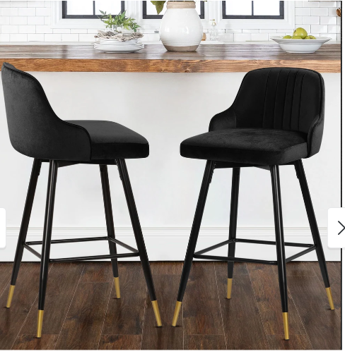 Modern Velvet Upholstered Swivel Counter/ Bar Stools Set of 2