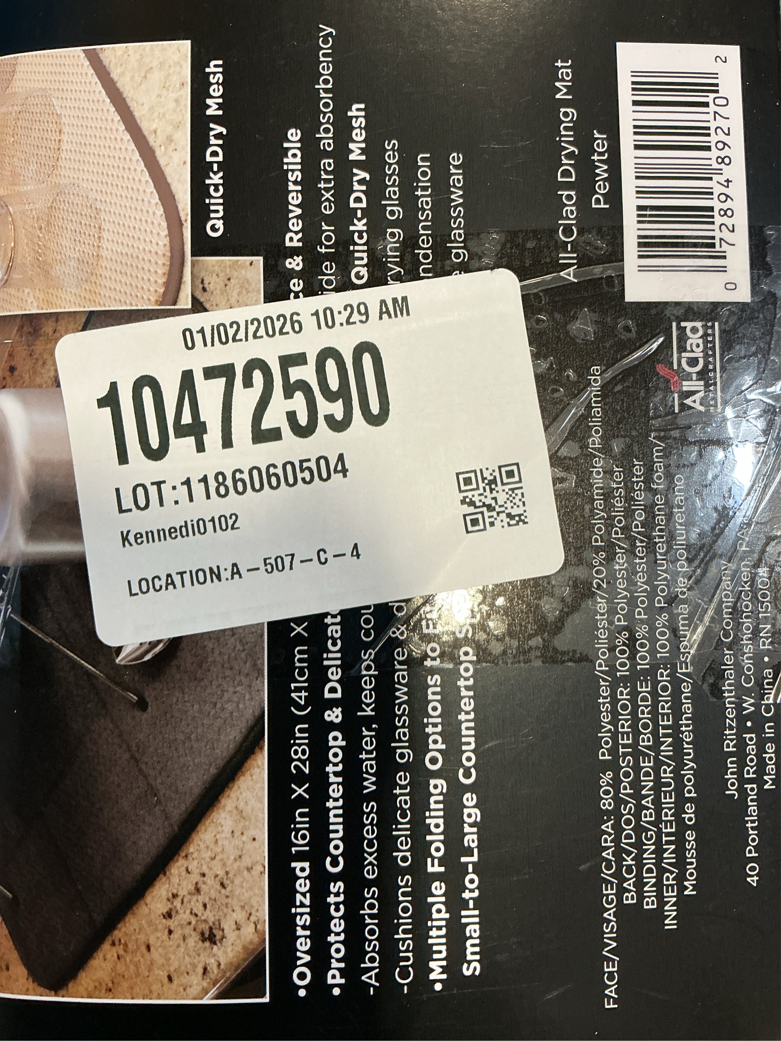 All-Clad Premium Reversible Dish Drying Mat for Kitchen: 16 x 28 Ultra-Absorbent, Long-Lasting, No Condensation, and Oversized for Large Pots and Pans - 2 Pack, Pewter