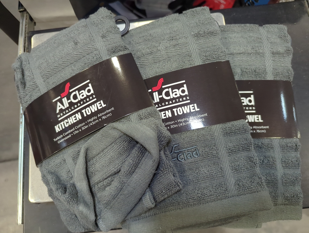 All-Clad Solid Kitchen Towel: Highly Absorbent, Super Soft Long Lasting - 100% Cotton, 17x30 Tea Towel for Cleaning & Drying Dishes, Pans, Glassware, or Countertops, (3-Pack), Pewter