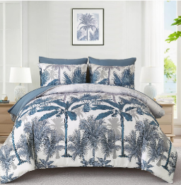 WONGS BEDDING Comforter  Aqua Botanical Bed in a Bag, Soft Microfiber Tropical Palm Tree Bedding