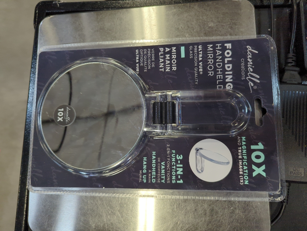 Folding Hand Held 10x Magnification Mirror