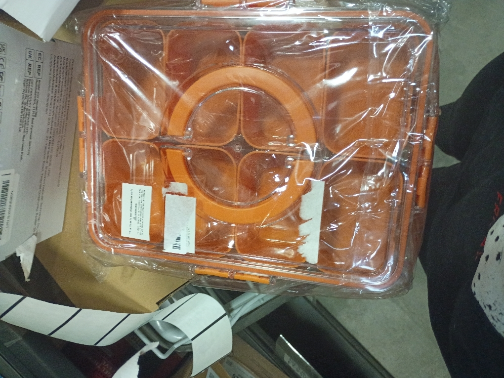 Divided Snack Serving Tray with Lid and Handle Travel Snackle Charcuterie Container Portable Storage Organizer for Candy, Fruits, Nuts, Snacks, Party, Picnic (1pack, Orange)