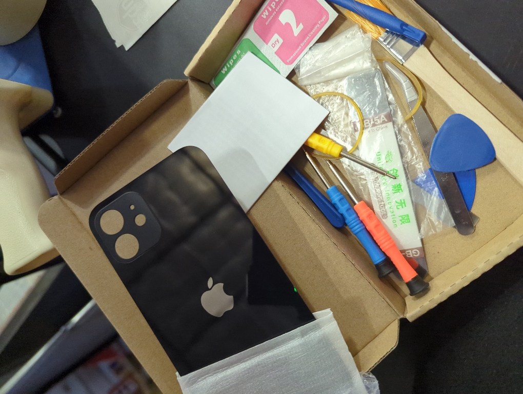 OEM Rear Back Glass Replacement for iPhone 12 6.1 inches with Reparing Toolkit and Pre-Installed Adhesive (Black)