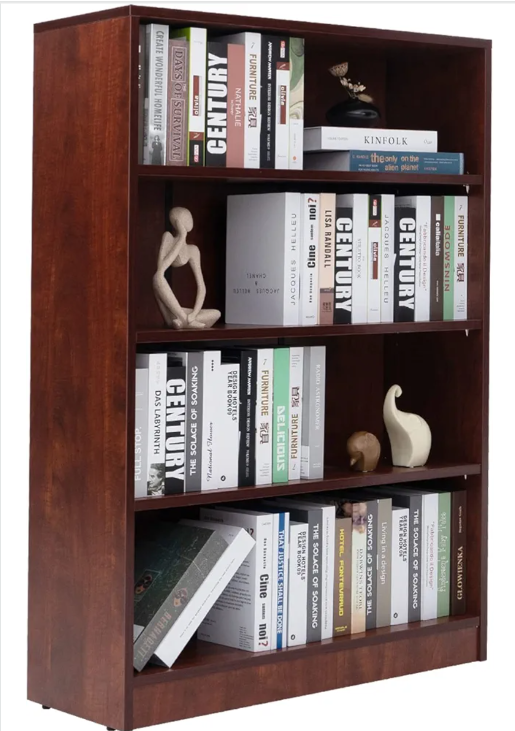 Farini Cherry Bookshelf for Bedroom 4 Shelf Office Bookcase 48 Inches Tall Modern Wood Bookshelf for Living Room 4 Tier Wide Manga Bookshelf Library Bookcase