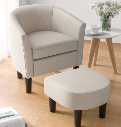 Costway Barrel Club Chair with Ottoman Set Footrest Beige