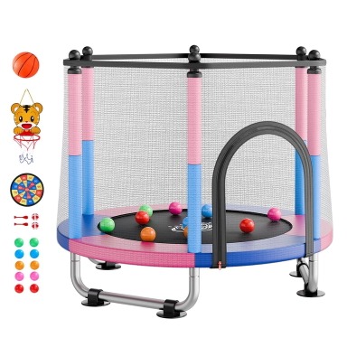 Happin® 55’’ Trampoline for Kids with Safety Enclosure, Indoor & Outdoor Toddler Trampoline, Ultra Safe Design with Multi Activity Accessories, Perfect Toddler Gift for Boys & Girls Ages 1–8