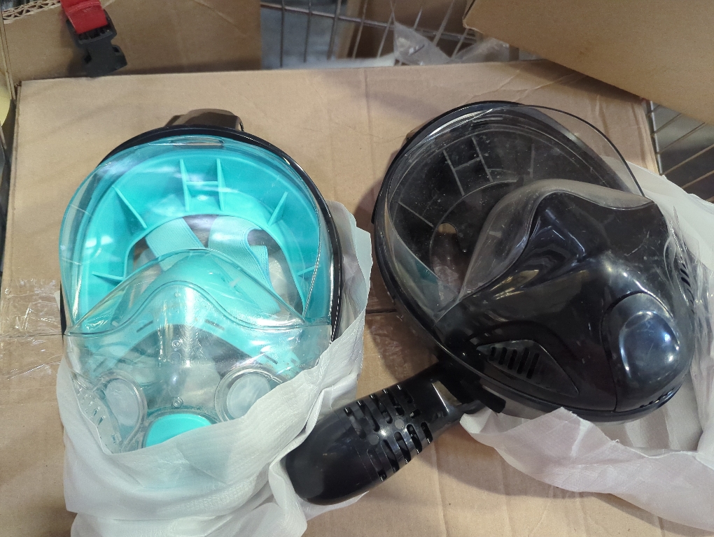 Set of 2 Color Black and Blue Full Face Snorkel Mask for Adults Teen, Snorkeling Gear with Detachable Camera Mount,Panoramic 180° View, Anti-Fog Anti-Leak Snorkling Set for Man and Women