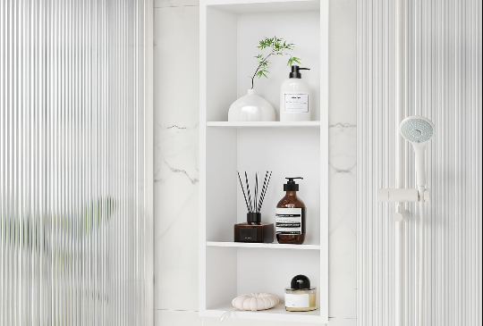 Stainless Steel Shower Niche 24 X 12 White No Tile Needed Vertical Niche Shower with Three-Tier Shelves Recessed Wall Niches for Bathroom Storage Over Mount Installation