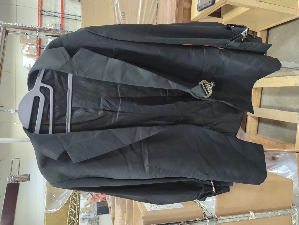 Large Women Black Blazer Metal Buckle Casual Irregular Lapel Long Sleeve Jacket Loose Coat