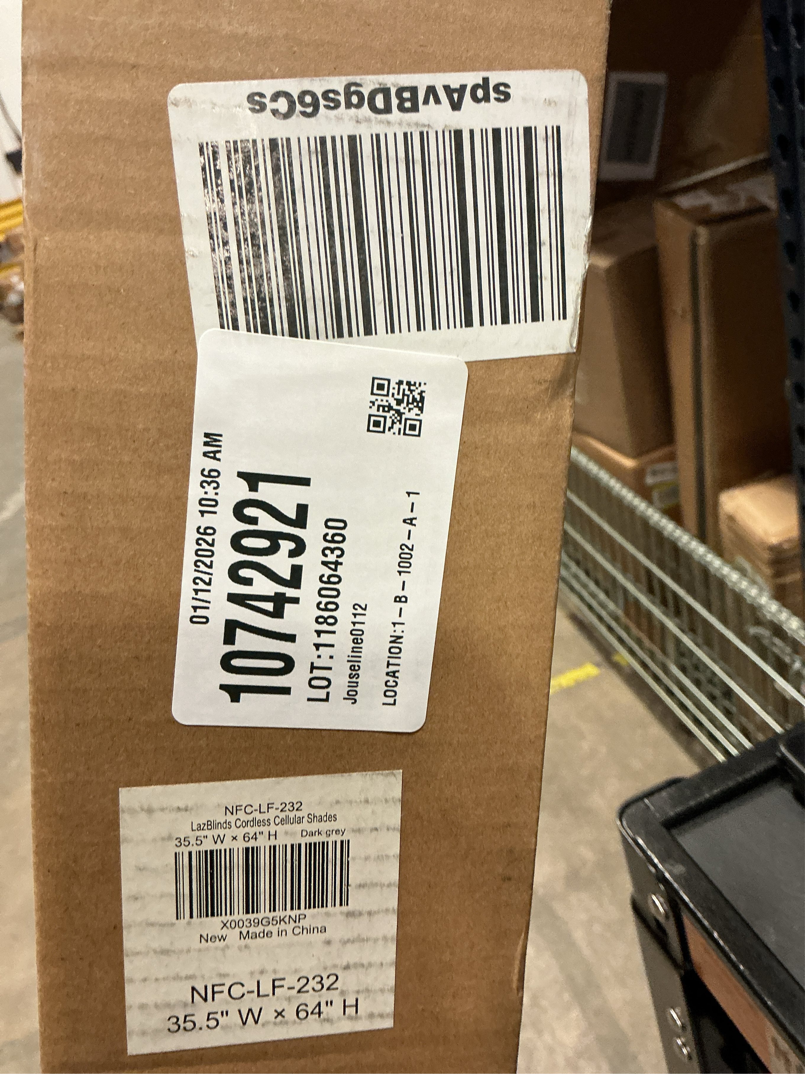 LazBlinds Cordless Cellular Shades, No Tools No Drill Light Filtering Honeycomb Shades Pleated Blinds for Windows, 35 1/2'' W x 64'' H, Dark Grey