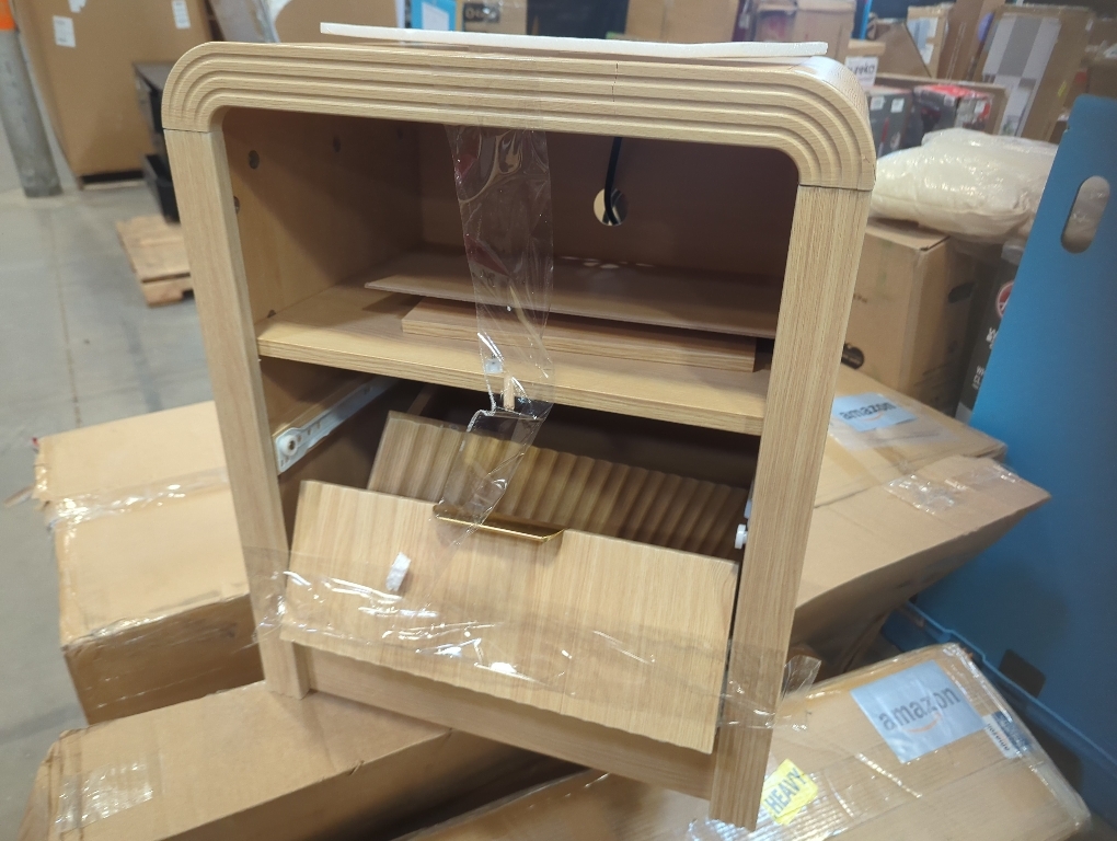 Size 19.7 Color brown Fluted Nightstand with Charging Station, 19.7'' Wide Morden End Table with USB/Type-C Ports, 2 Drawers & Open Shelf, Curved Profile Design, Wood Bedside Table for Bedroom (Natural Oak)