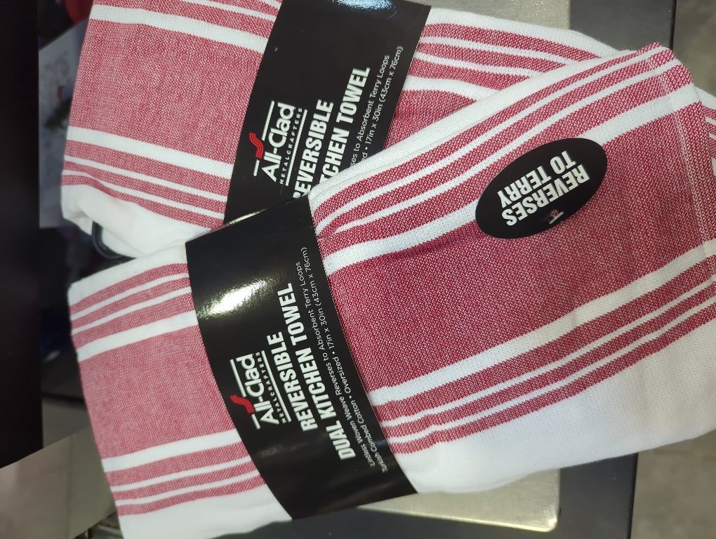 All-Clad Striped Dual Kitchen Towel in Chili 3pk