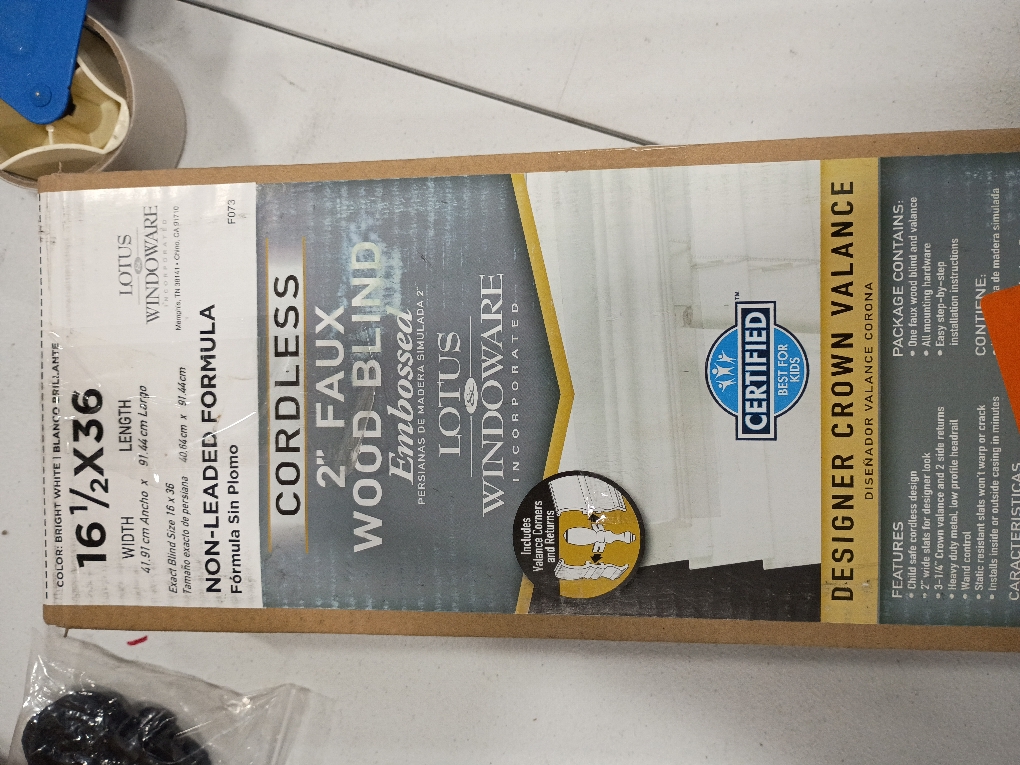 Lotus & Windoware Cordless, 2 Inch Faux Wood Blind ; Color Bright White (See the pictures for the size)