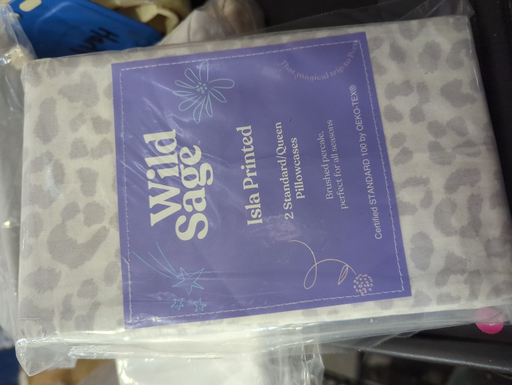 Wild Sage Brushed Cotton Percale 300-Thread-Count Standard/Queen Pillowcase in Grey Leopard