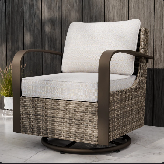 Patio Wicker Swivel Rocking Chairs with Cushions Beige