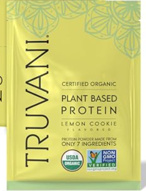 Truvani certified organic plant based protein, lemon cookie flavor