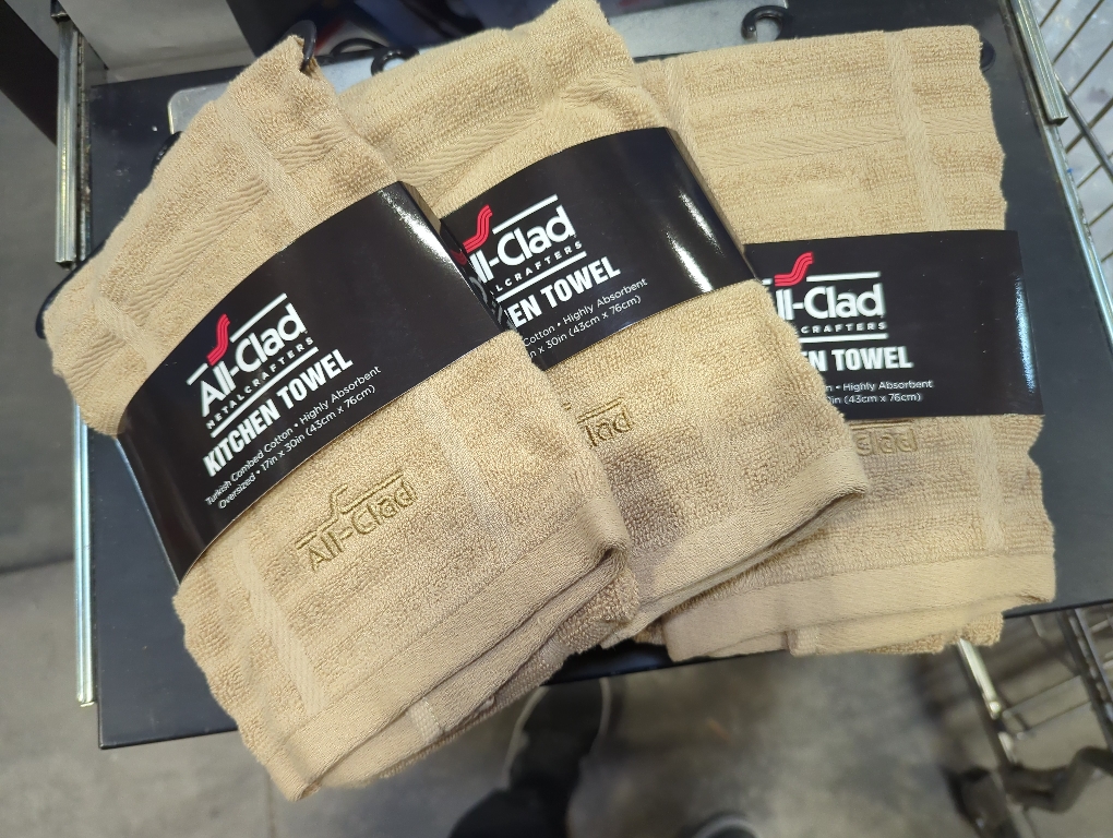 All-Clad Solid Kitchen Towel: Highly Absorbent, Super Soft Long Lasting - 100% Cotton, 17x30 Tea Towel for Cleaning & Drying Dishes, Pans, Glassware, or Countertops, (3-Pack), Cappuccino