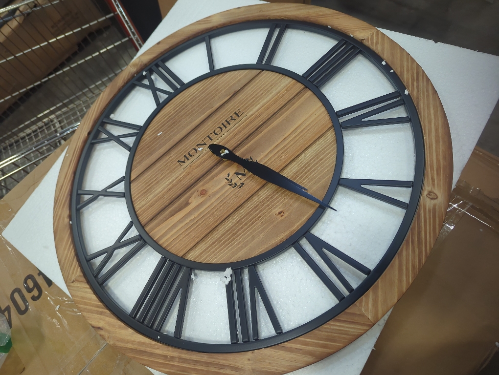 Montoire Size  24 Inch Wooden Farmhouse Wall Clock, Extra Large for Living Room Decor - Big Rustic Wood Large Round Wall Clock 24 Inches or Larger, Battery Operated with Decorative Roman Numerals