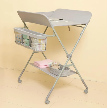 KARAOK Baby Changing Table with Wheels, Portable Diaper Changing Station with 4-Level Height Adjustment & Storage Rack for Newborn, Infant(Light Grey