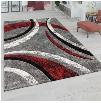 Modern Area Rug for Living Room Abstract Design Red and Gray