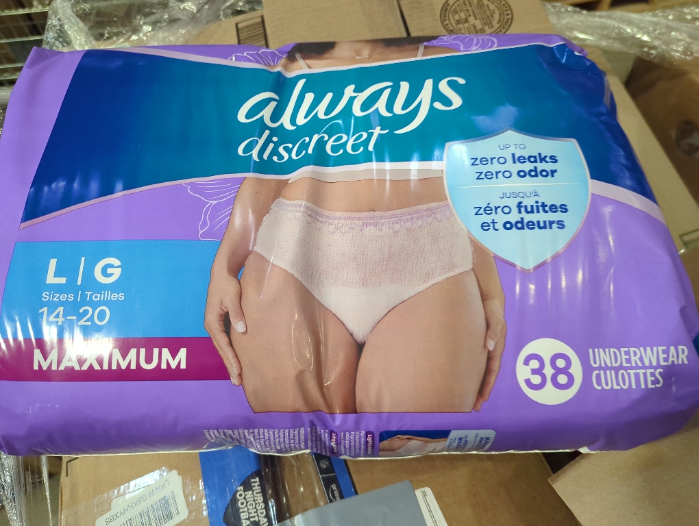 Always Discreet Adult Incontinence Underwear for Women and Postpartum Underwear, Large, Up to 100% Bladder Leak Protection, 38 Count