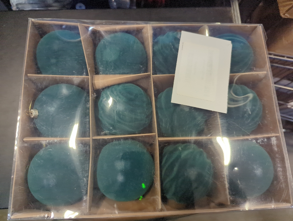 Green Velvet Christmas Ornaments Balls, 12PCS Flocked Plastic Balls Christmas Tree Decorations Xmas Hanging Ornaments