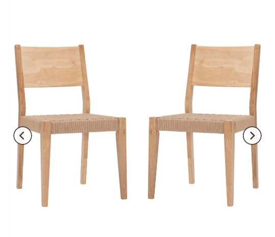 Linon Home Decor Cadence Side Chair with Woven Rope Seat in Natural (Set of 2)