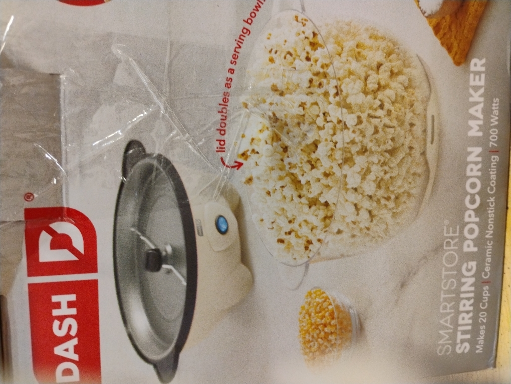 Dash SmartStore® Stirring Popcorn Maker - Electric Popcorn Machine with Butter-Melting Tray & Clear Serving Bowl - Features Stirring Bar - 24 Cups, White‼️light dirt‼️