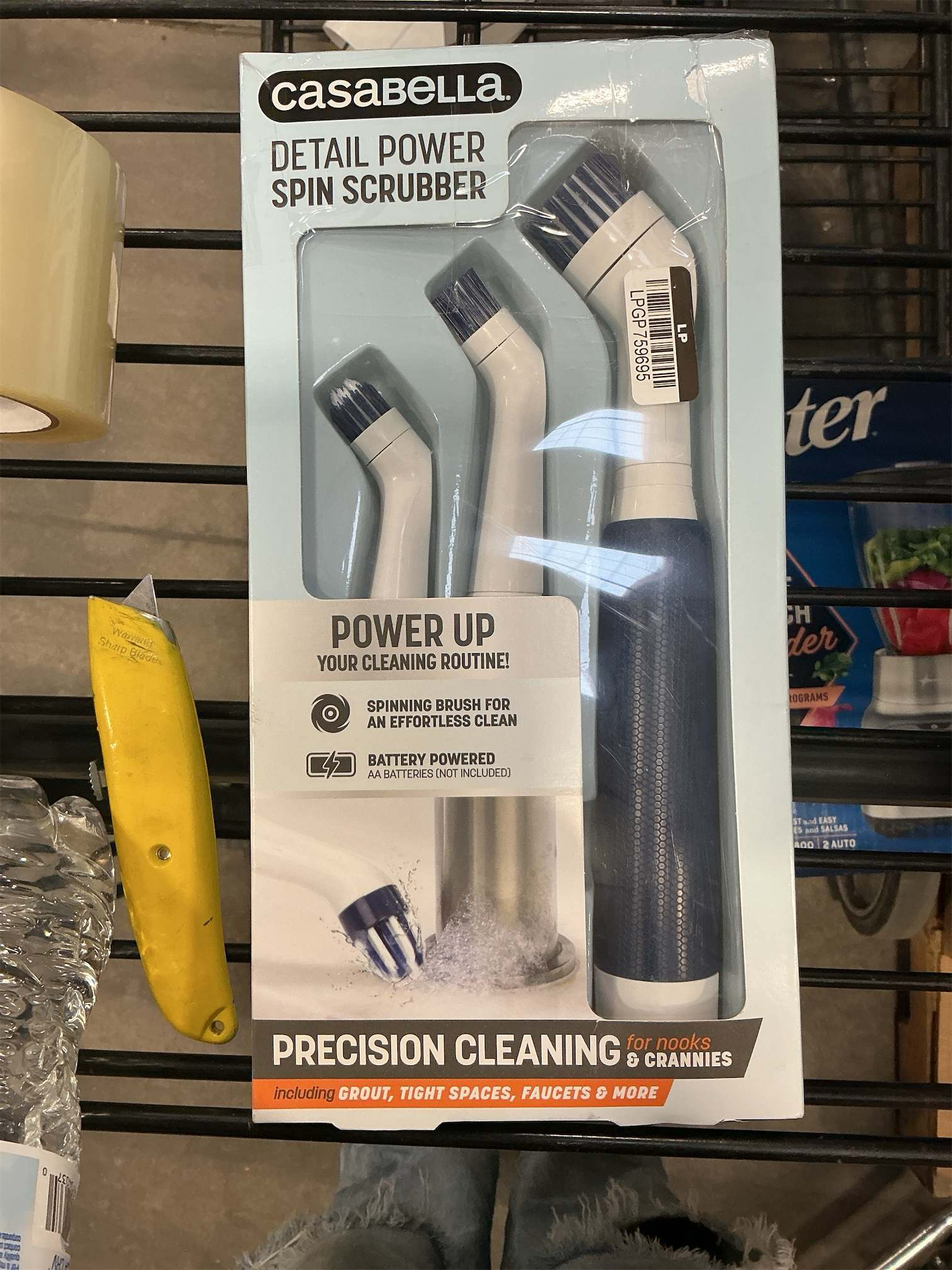 Casabella Handheld Spin Detail Scrubber, AA Battery Powered, 3 Brush Heads, White