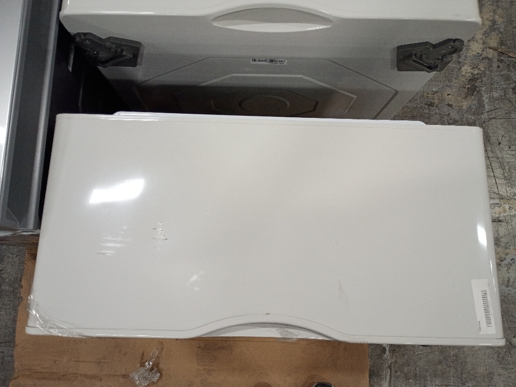 SAMSUNG 27-Inch Washer Dryer Pedestal Stand w/ Pull Out Laundry Storage Drawer, Stainless Steel, WE402NE/A3, 28.1D x 27W x 14.2H, Ivory